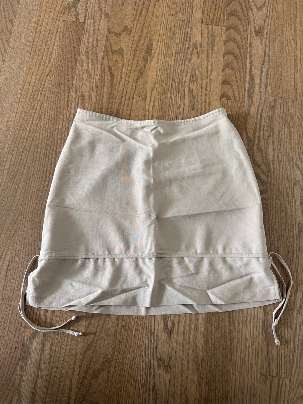 Cream Mini Skirt with Drawstring Hem